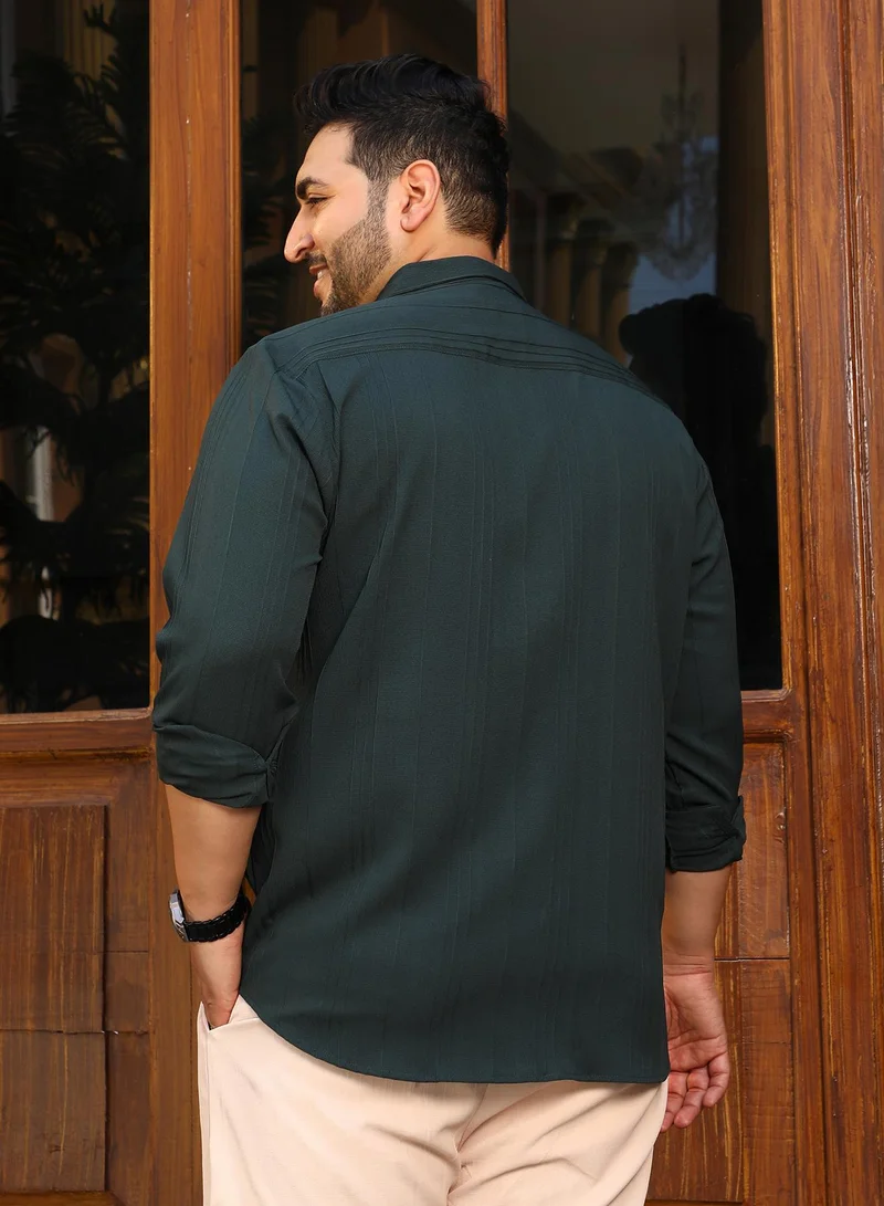 Instafab Plus Instafab Plus Men's Sacramento Green Multitrack-Tactile Shirt For Casual Wear | Spread Collar | Long Cuffed Sleeves | Button Closure | Plus Size Shirt Crafted With Comfort Fit For Everyday Wear