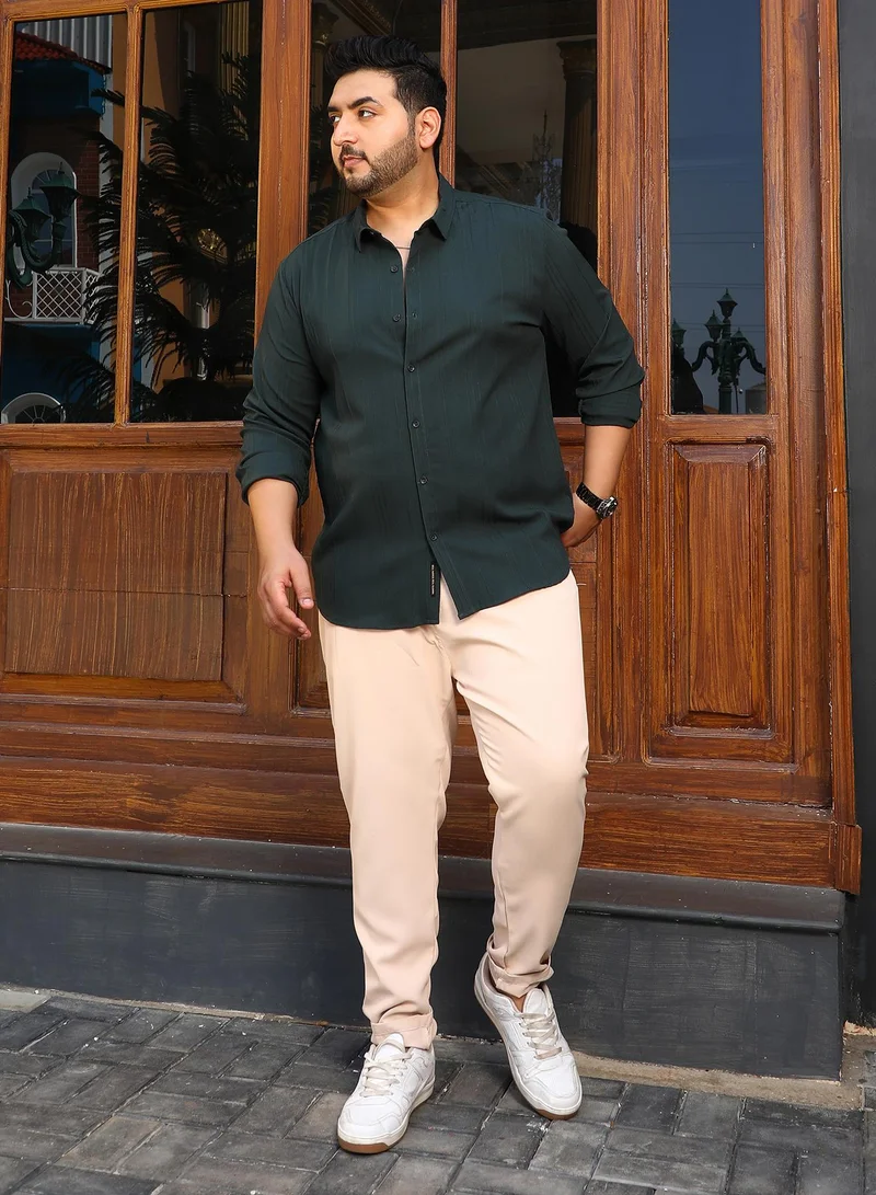 Instafab Plus Instafab Plus Men's Sacramento Green Multitrack-Tactile Shirt For Casual Wear | Spread Collar | Long Cuffed Sleeves | Button Closure | Plus Size Shirt Crafted With Comfort Fit For Everyday Wear