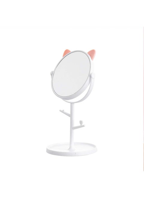 Pepplo Tabletop Cat Shape Makeup Mirror Shaving Mirror Free Standing Table Vanity Mirror On Stand With Rotation 1Pcs White Round Framed Glass