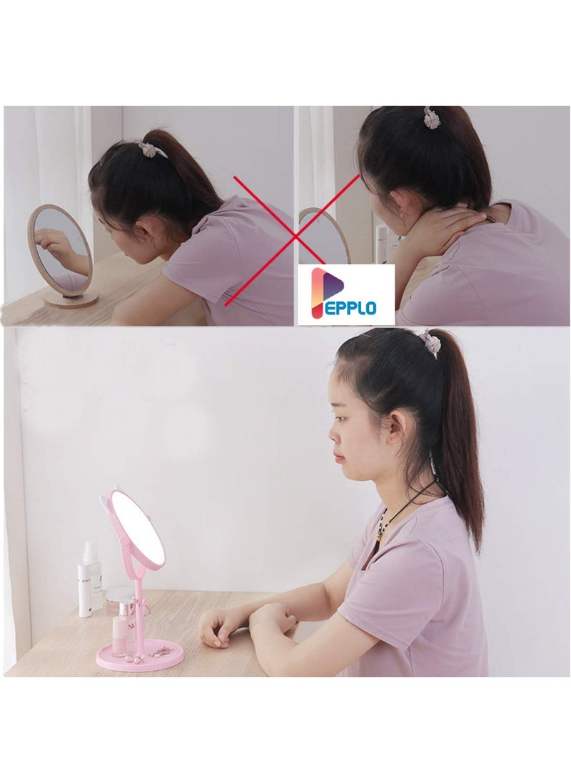 Pepplo Tabletop Cat Shape Makeup Mirror Shaving Mirror Free Standing Table Vanity Mirror On Stand With Rotation 1Pcs White Round Framed Glass