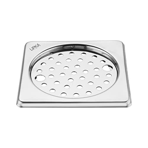 LIPKA Eon Square with Plain Jali Floor Drain |Premium Stainless Steel |5 x 5 Inches| with Lock| - Image 1