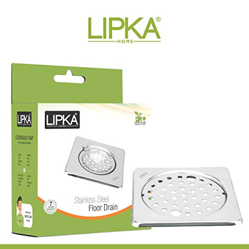 LIPKA Eon Square with Plain Jali Floor Drain |Premium Stainless Steel |5 x 5 Inches| with Lock| - Image 3