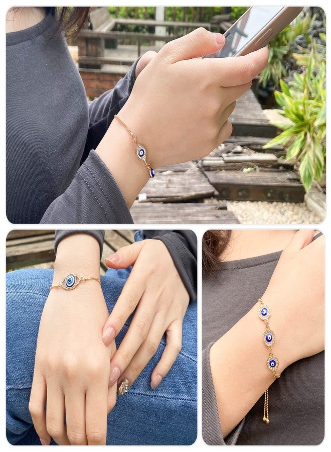 QUPIVA 4 Pack Evil Eye Bracelets Pack for Women 14K Gold Plated Blue Evil Eye String Protection Bracelet Aesthetic Jewelry - Image 3