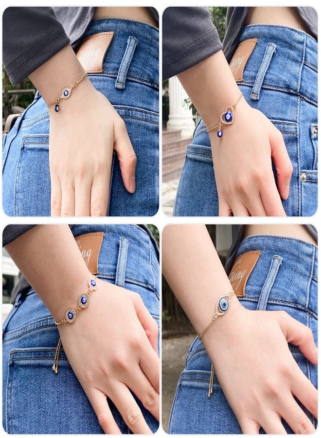 QUPIVA 4 Pack Evil Eye Bracelets Pack for Women 14K Gold Plated Blue Evil Eye String Protection Bracelet Aesthetic Jewelry - Image 2
