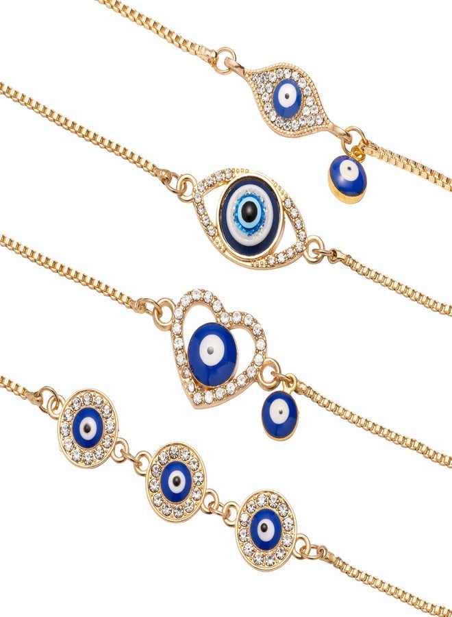 QUPIVA 4 Pack Evil Eye Bracelets Pack for Women 14K Gold Plated Blue Evil Eye String Protection Bracelet Aesthetic Jewelry - Image 1