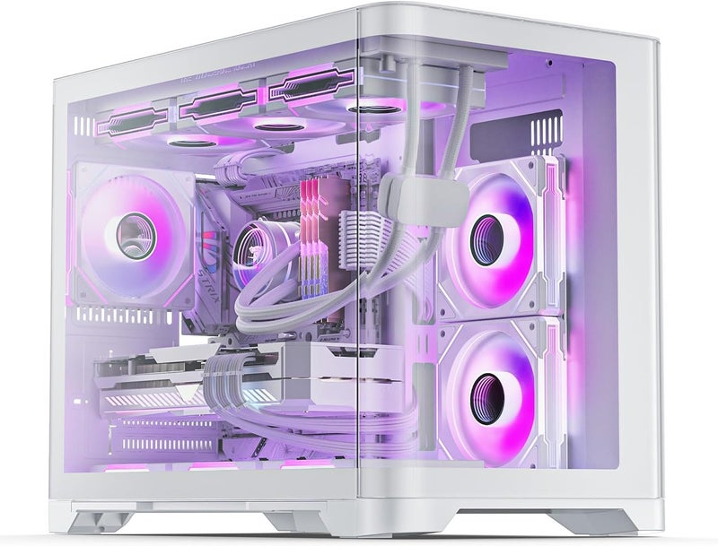 علبة كمبيوتر برج Micro-ATX AsiaHorse Pegasus، تصميم بانورامي من الزجاج المقسى بزاوية 270 درجة بدون أعمدة، دعم مبرد AIO بحجم 360 مم / 9 مراوح، منافذ Type-C + USB 3.0، مناسبة لبطاقة رسوميات بحجم 400 مم / مصدر طاقة ATX، لوحة أم MATX/ITX (أبيض) - Image 1