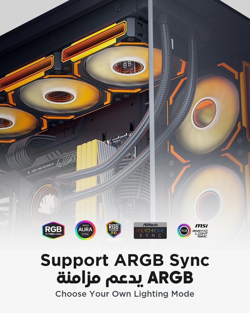 علبة كمبيوتر برج Micro-ATX AsiaHorse Pegasus، تصميم بانورامي من الزجاج المقسى بزاوية 270 درجة بدون أعمدة، دعم مبرد AIO بحجم 360 مم / 9 مراوح، منافذ Type-C + USB 3.0، مناسبة لبطاقة رسوميات بحجم 400 مم / مصدر طاقة ATX، لوحة أم MATX/ITX (أبيض) - Image 5