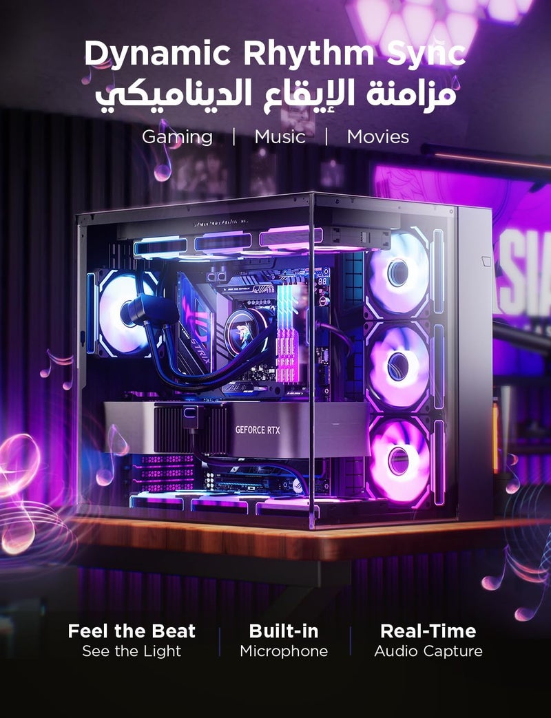 علبة كمبيوتر برج Micro-ATX AsiaHorse Pegasus، تصميم بانورامي من الزجاج المقسى بزاوية 270 درجة بدون أعمدة، دعم مبرد AIO بحجم 360 مم / 9 مراوح، منافذ Type-C + USB 3.0، مناسبة لبطاقة رسوميات بحجم 400 مم / مصدر طاقة ATX، لوحة أم MATX/ITX (أبيض) - Image 4