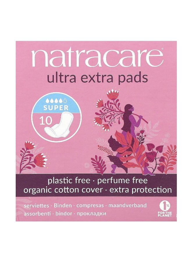 NATRACARE Natracare, Ultra Extra Pads, Organic Cotton Cover, Super, 10 Pads  - Image 1