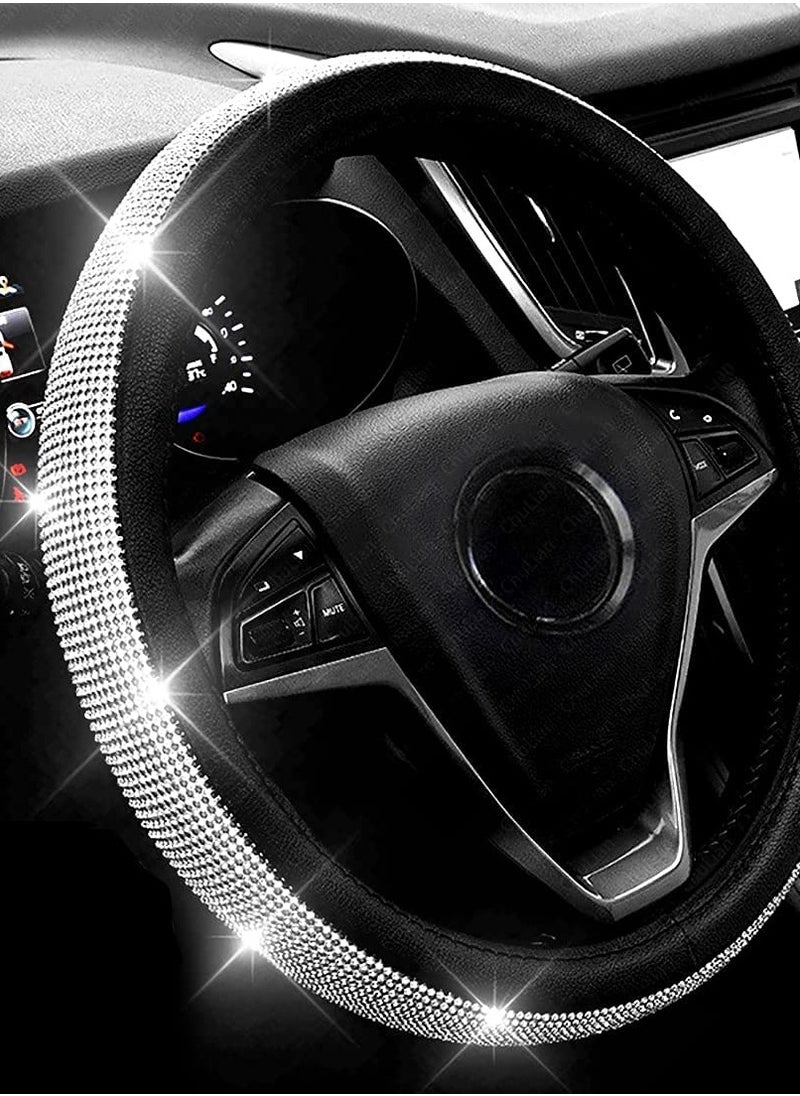 Bukela Steering Wheel Cover,Diamond Leather Steering Wheel Cover with Bling Bling Crystal Rhinestones, Crystal Diamond Sparkling Car Steering Wheel Protector Universal Fit 15 Inch for Women  - Image 1