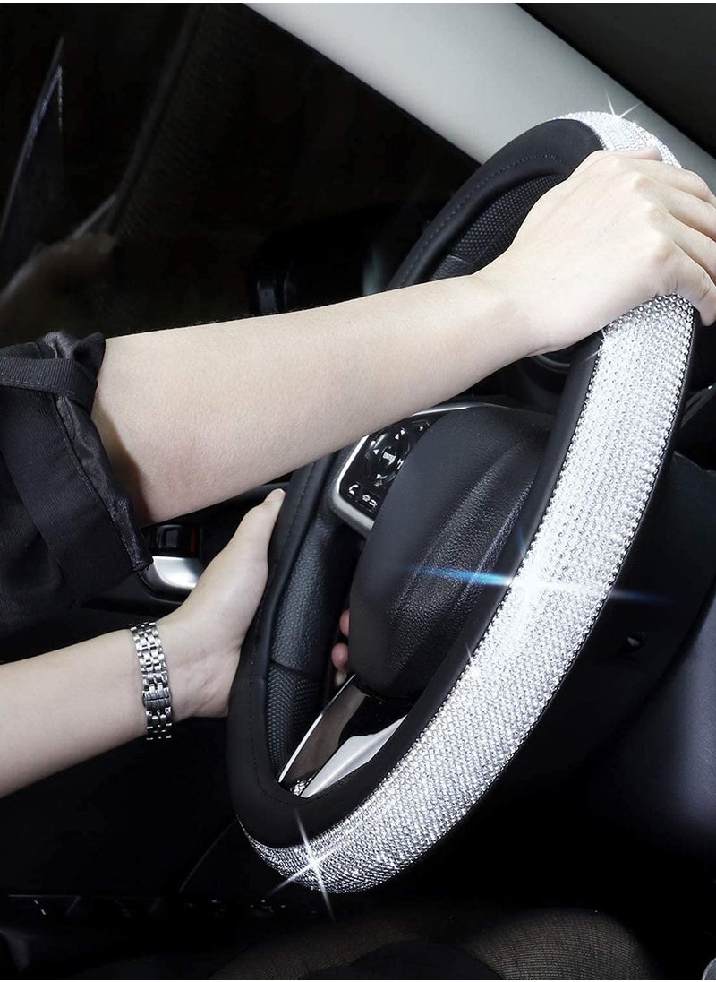 Bukela Steering Wheel Cover,Diamond Leather Steering Wheel Cover with Bling Bling Crystal Rhinestones, Crystal Diamond Sparkling Car Steering Wheel Protector Universal Fit 15 Inch for Women  - Image 2