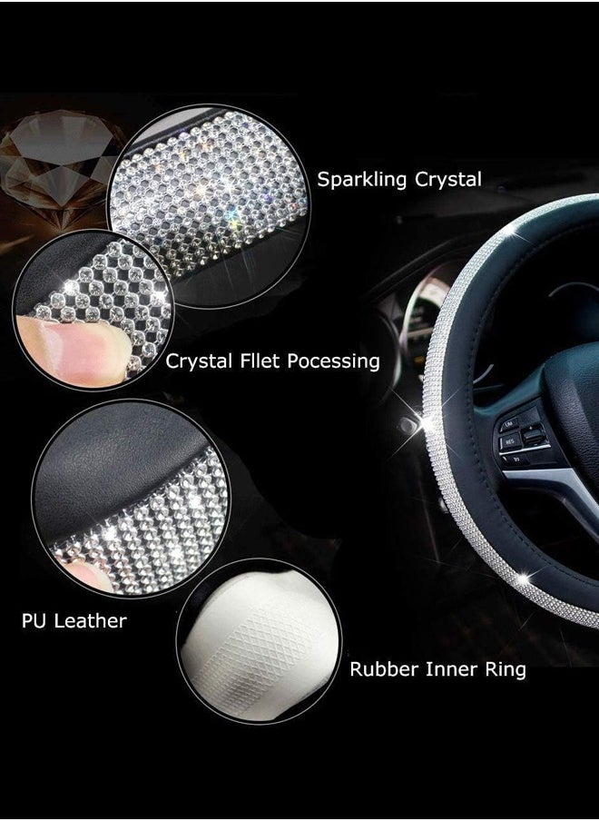 Bukela Steering Wheel Cover,Diamond Leather Steering Wheel Cover with Bling Bling Crystal Rhinestones, Crystal Diamond Sparkling Car Steering Wheel Protector Universal Fit 15 Inch for Women  - Image 4
