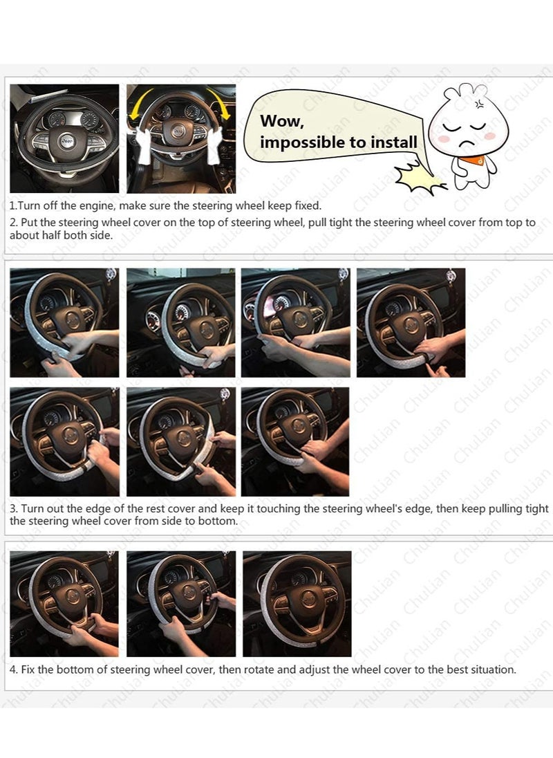 Bukela Steering Wheel Cover,Diamond Leather Steering Wheel Cover with Bling Bling Crystal Rhinestones, Crystal Diamond Sparkling Car Steering Wheel Protector Universal Fit 15 Inch for Women  - Image 5