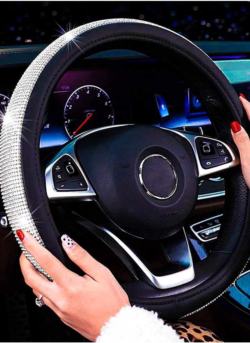 Bukela Steering Wheel Cover,Diamond Leather Steering Wheel Cover with Bling Bling Crystal Rhinestones, Crystal Diamond Sparkling Car Steering Wheel Protector Universal Fit 15 Inch for Women  - Image 3