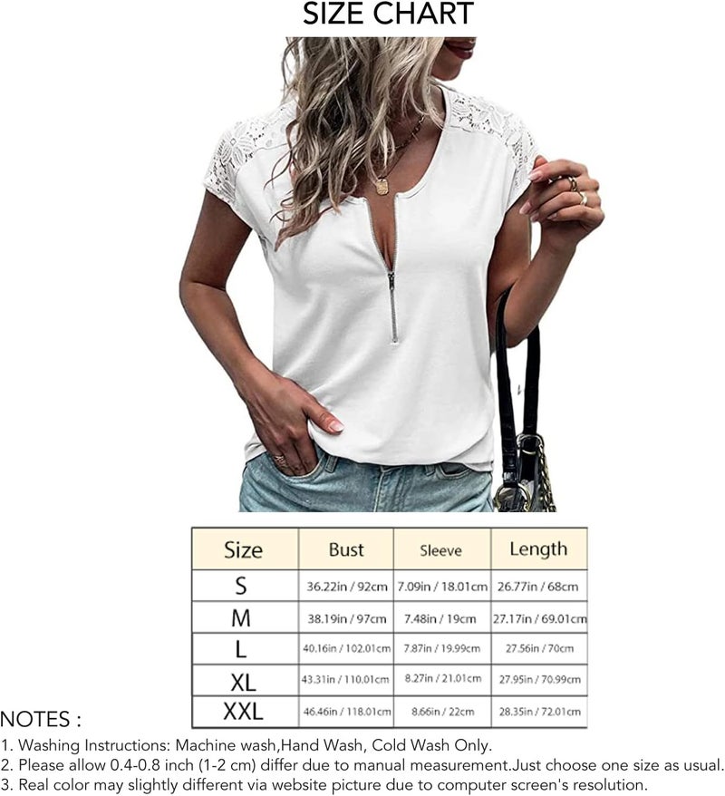 klarako Women Short Sleeve T Shirt Summer Casual Crewneck Basic Tank Top Zipper Design Loose Solid Round Neck Blouse Tee Tops - Image 5