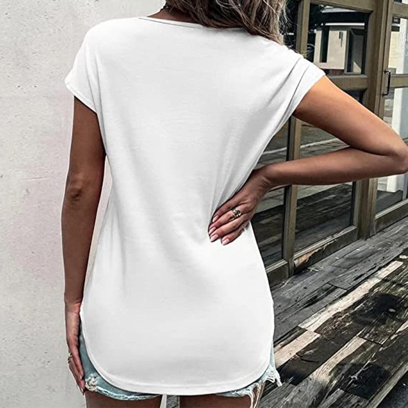 klarako Women Short Sleeve T Shirt Summer Casual Crewneck Basic Tank Top Zipper Design Loose Solid Round Neck Blouse Tee Tops - Image 2