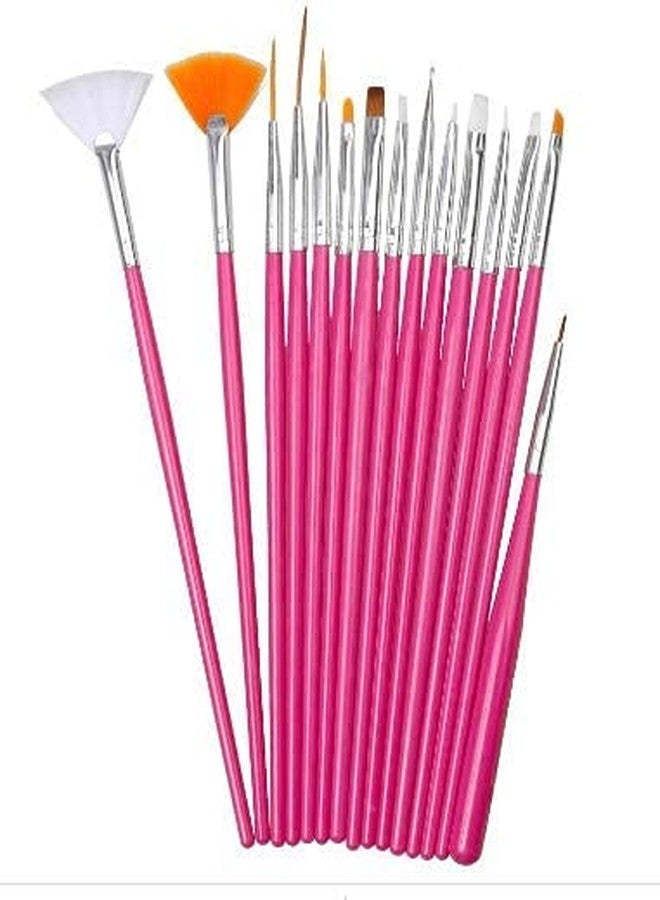 Gugzy 15 pc Nail Art Paint Brushes with 2 Way Marbleising Dotting Pen (set of 5) and 5 Pieces Nail Striping Tape (Pink Silver) - Image 2