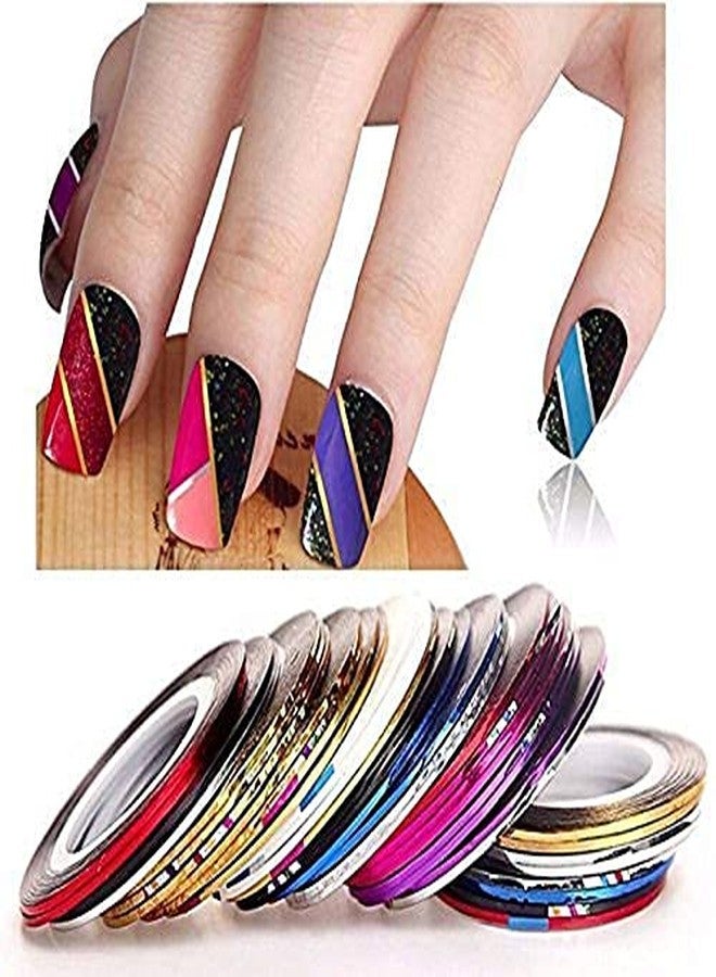 Gugzy 15 pc Nail Art Paint Brushes with 2 Way Marbleising Dotting Pen (set of 5) and 5 Pieces Nail Striping Tape (Pink Silver) - Image 5