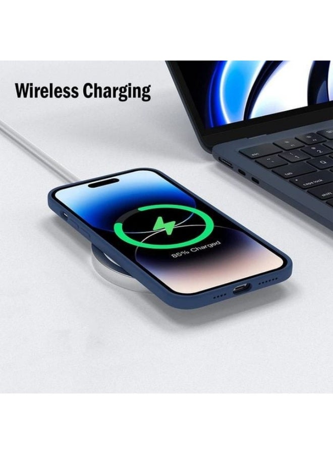 iPhone 14 Plus MagSafe Blue Silicone Case with Screen Protector, Premium Protective Cover, Slim Shockproof Design, Supports Wireless Charging, 6.7 Inch - Image 3