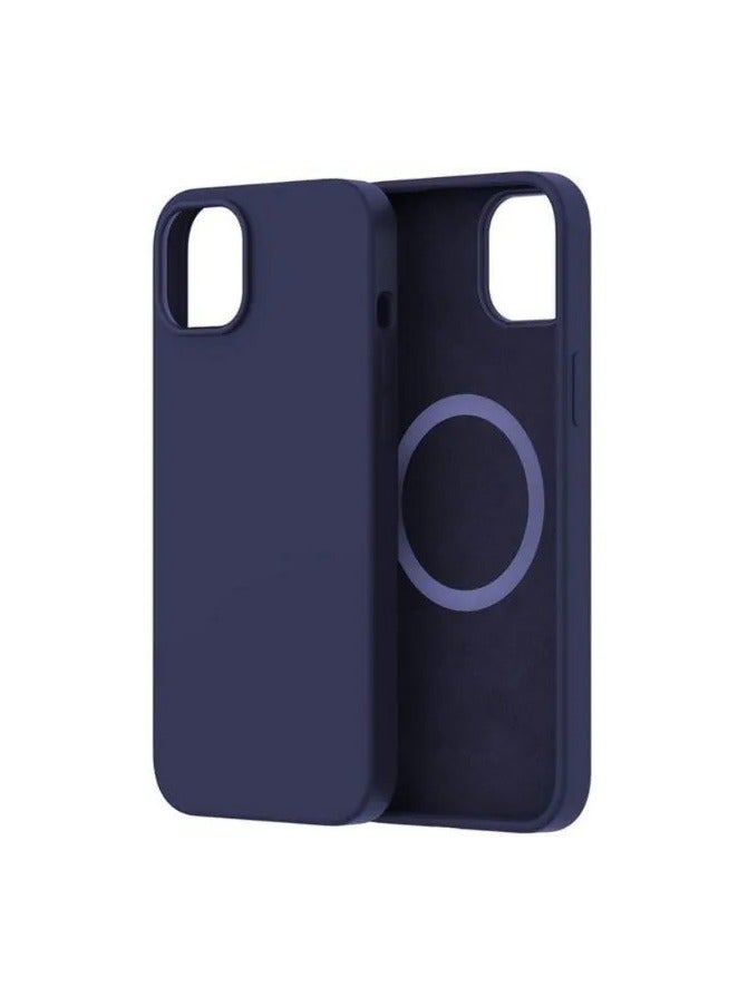 iPhone 14 Plus MagSafe Blue Silicone Case with Screen Protector, Premium Protective Cover, Slim Shockproof Design, Supports Wireless Charging, 6.7 Inch - Image 2