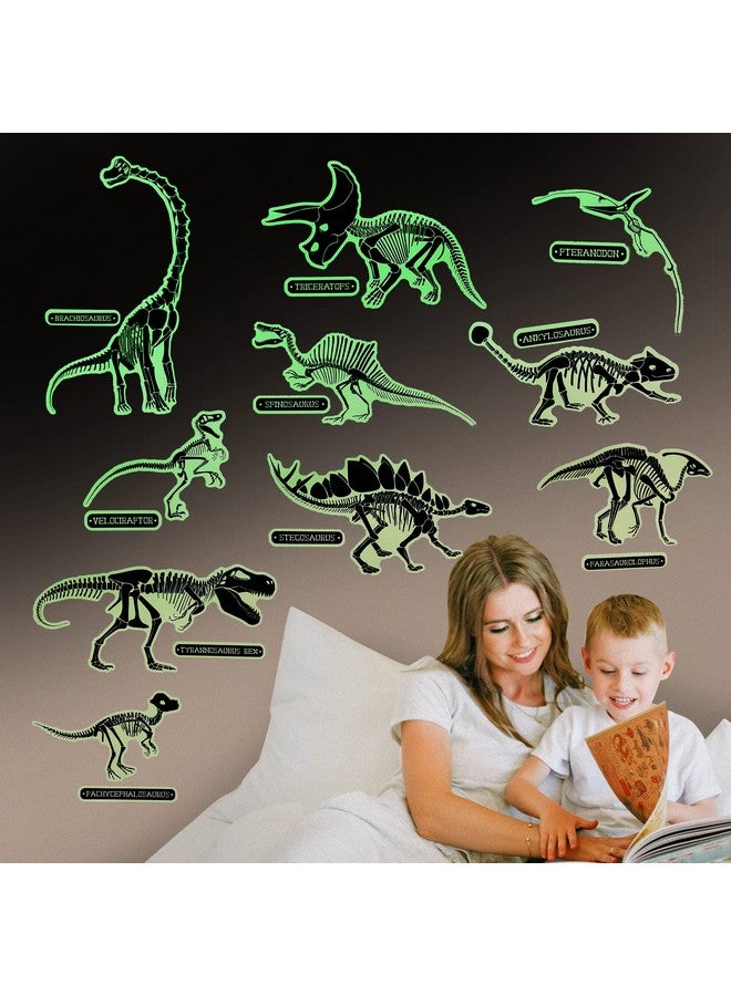 Rayliad Glow in The Dark Dinosaur Fossil Wall Stickers - 10 Large Bright Wall Decals for Bedroom Walls and Ceilings - Glowing Decorations for Boys Room and Girls Room - Image 1