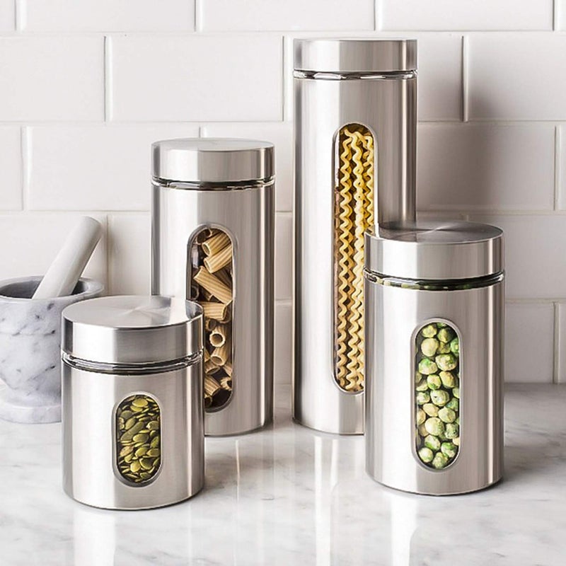 Le'raze Quality 4pc Stainless Steel Canister Set for Kitchen Counter with Glass Window & Airtight Lids, Food Storage Containers, Pantry Storage & Organization Set for Coffee, Flour, Pasta, Rice, Spices, Herbs - Image 2