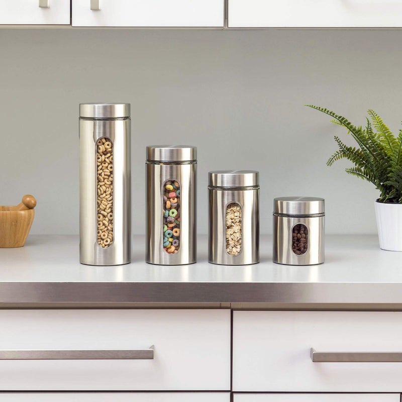 Le'raze Quality 4pc Stainless Steel Canister Set for Kitchen Counter with Glass Window & Airtight Lids, Food Storage Containers, Pantry Storage & Organization Set for Coffee, Flour, Pasta, Rice, Spices, Herbs - Image 4