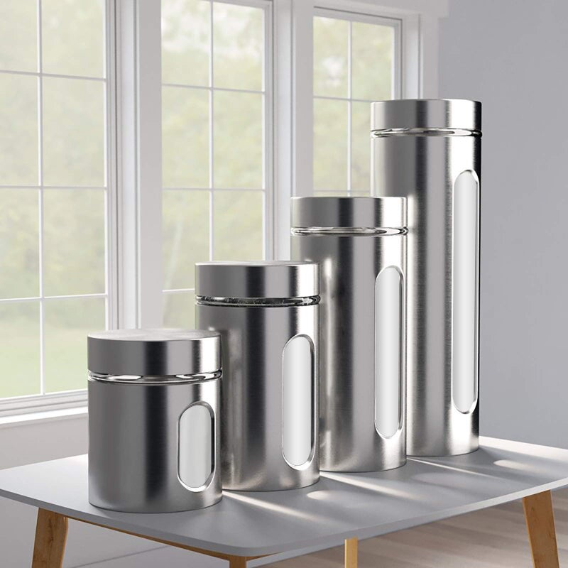 Le'raze Quality 4pc Stainless Steel Canister Set for Kitchen Counter with Glass Window & Airtight Lids, Food Storage Containers, Pantry Storage & Organization Set for Coffee, Flour, Pasta, Rice, Spices, Herbs - Image 3