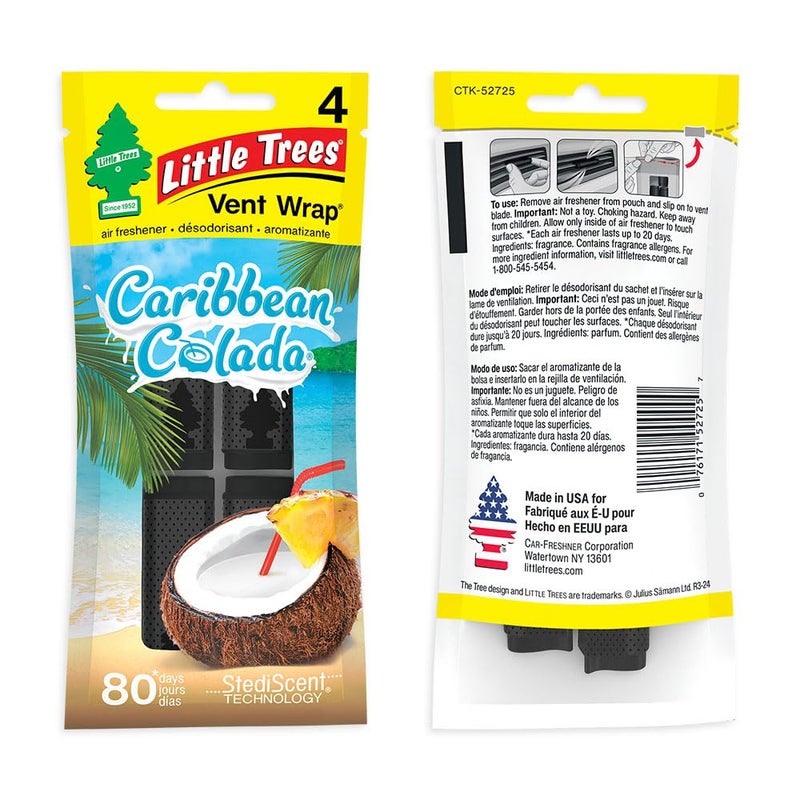 LITTLE TREES Car Air Freshener | Vent Wrap Provides Long Lasting Scent, Invisibly Fresh | Caribbean Colada, 16 Air Fresheners - Image 4