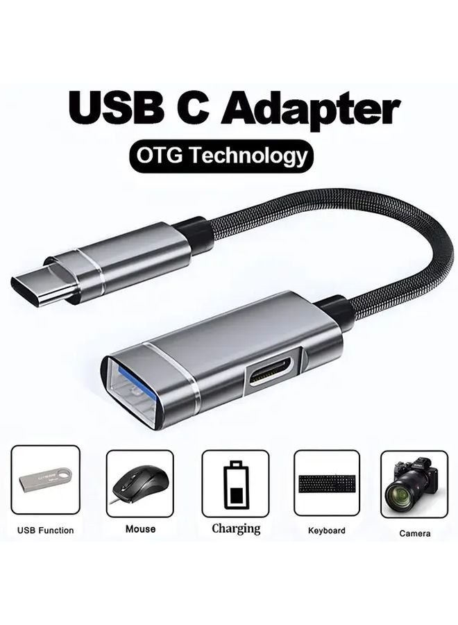 PD 10W Black OTG 2 in 1 USB C Female to USB A Adapter High Speed Data Transfer 10W Charging for Smartphone Laptop - Image 2