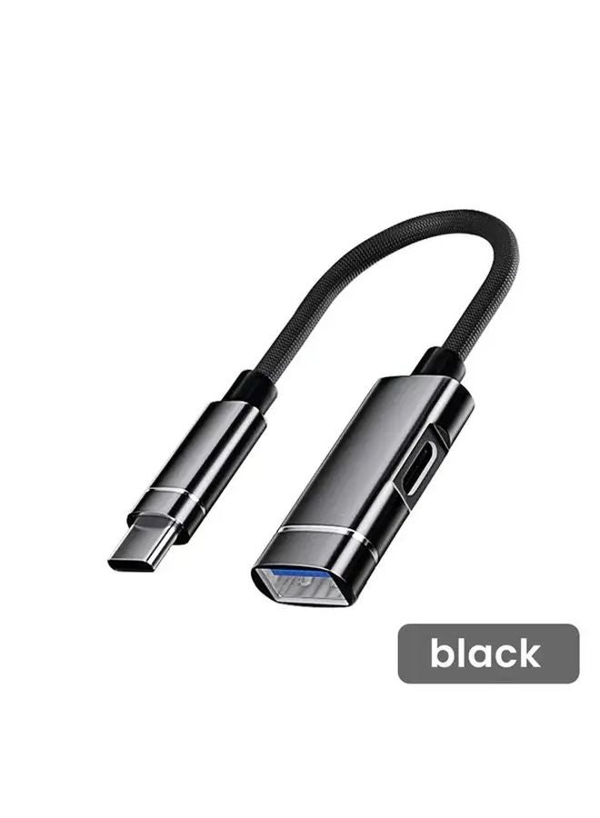 PD 10W Black OTG 2 in 1 USB C Female to USB A Adapter High Speed Data Transfer 10W Charging for Smartphone Laptop - Image 1