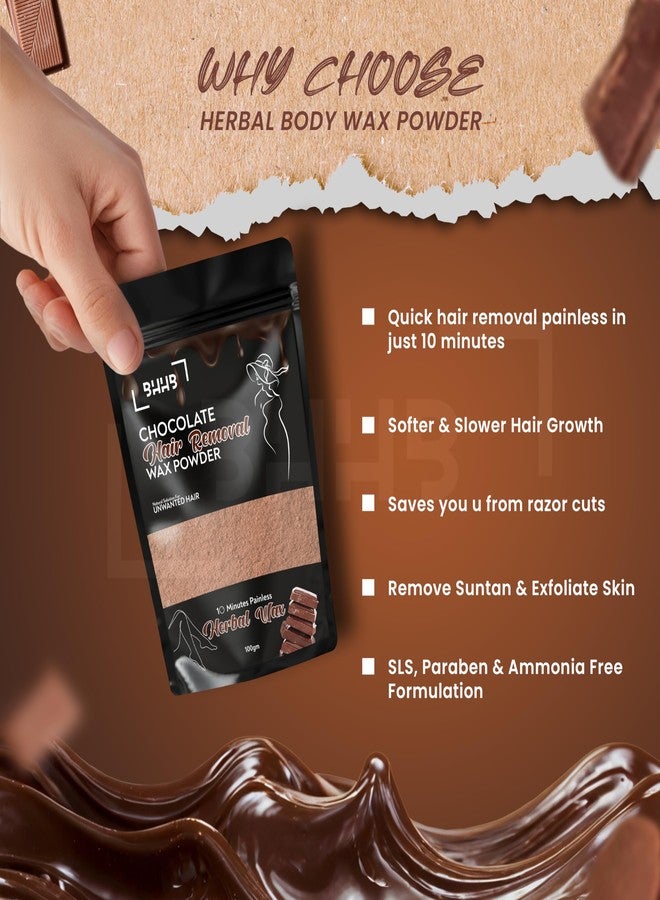 BHHB Chocolate Facial Wax Powder, 10 Min Painless Herbal Hair Removal Waxing Powder, All Types Of Hair Skin Hands Legs Underarms Private Bikini Part (100 GM Pack Of 3) - Image 4
