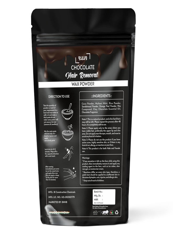 BHHB Chocolate Facial Wax Powder, 10 Min Painless Herbal Hair Removal Waxing Powder, All Types Of Hair Skin Hands Legs Underarms Private Bikini Part (100 GM Pack Of 3) - Image 2