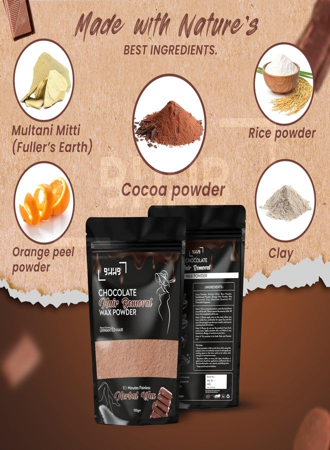 BHHB Chocolate Facial Wax Powder, 10 Min Painless Herbal Hair Removal Waxing Powder, All Types Of Hair Skin Hands Legs Underarms Private Bikini Part (100 GM Pack Of 3) - Image 5
