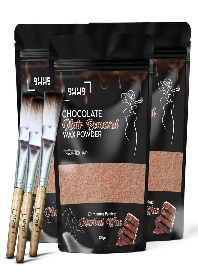 BHHB Chocolate Facial Wax Powder, 10 Min Painless Herbal Hair Removal Waxing Powder, All Types Of Hair Skin Hands Legs Underarms Private Bikini Part (100 GM Pack Of 3) - Image 1