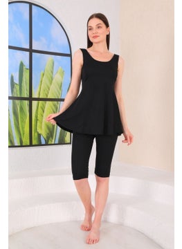Medipek Strappy Tights Semi Covered Dress Partial Swimsuit Black  - Image 1