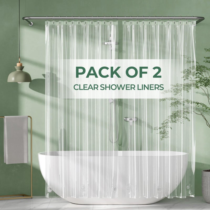 AmazerBath Shower Curtain Liner 2 Pack, 72 x 72 Inches PEVA Plastic Shower Liner with 3 Weighted Stones and 12 Rustproof Metal Grommet, Standard Size Lightweight Shower Curtain - Clear - Image 1
