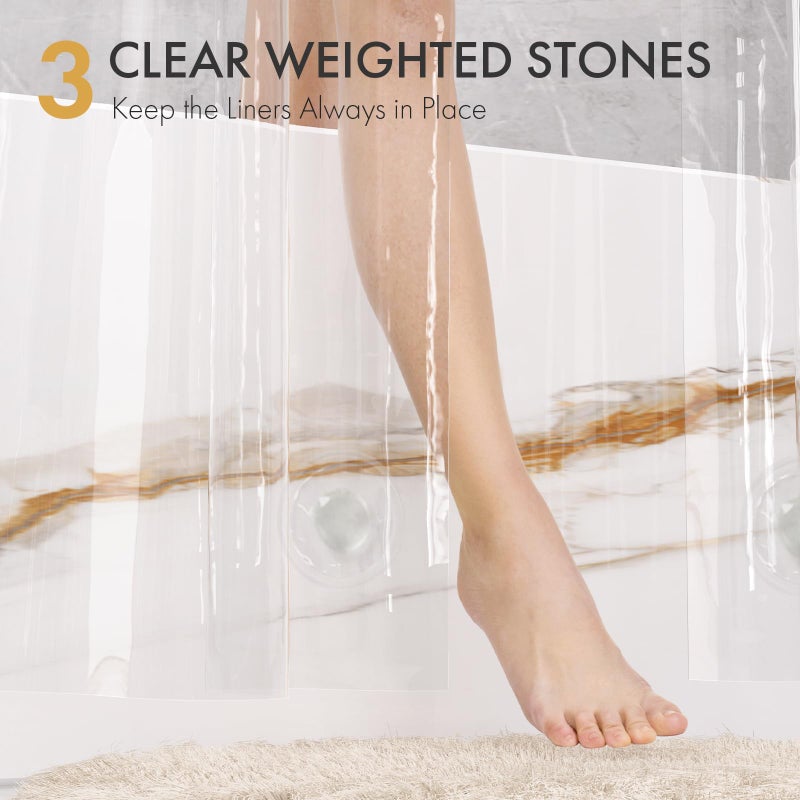 AmazerBath Shower Curtain Liner 2 Pack, 72 x 72 Inches PEVA Plastic Shower Liner with 3 Weighted Stones and 12 Rustproof Metal Grommet, Standard Size Lightweight Shower Curtain - Clear - Image 3
