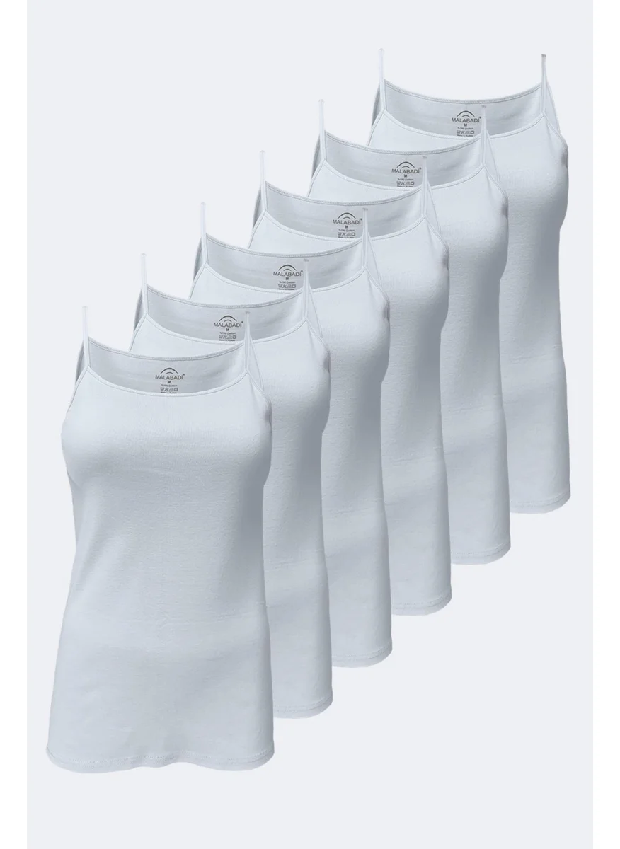 Malabadi Women's White 6 Pack Cotton Rib Rope Strap Undershirt 105-E