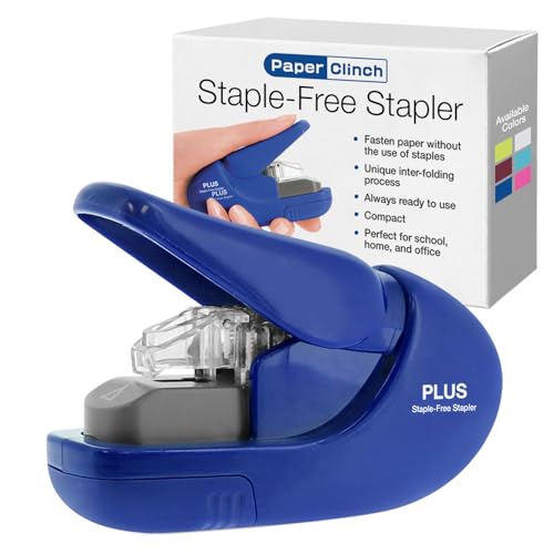 Plus Paper Clinch Compact Staple-Free Stapler, Blue - Image 1