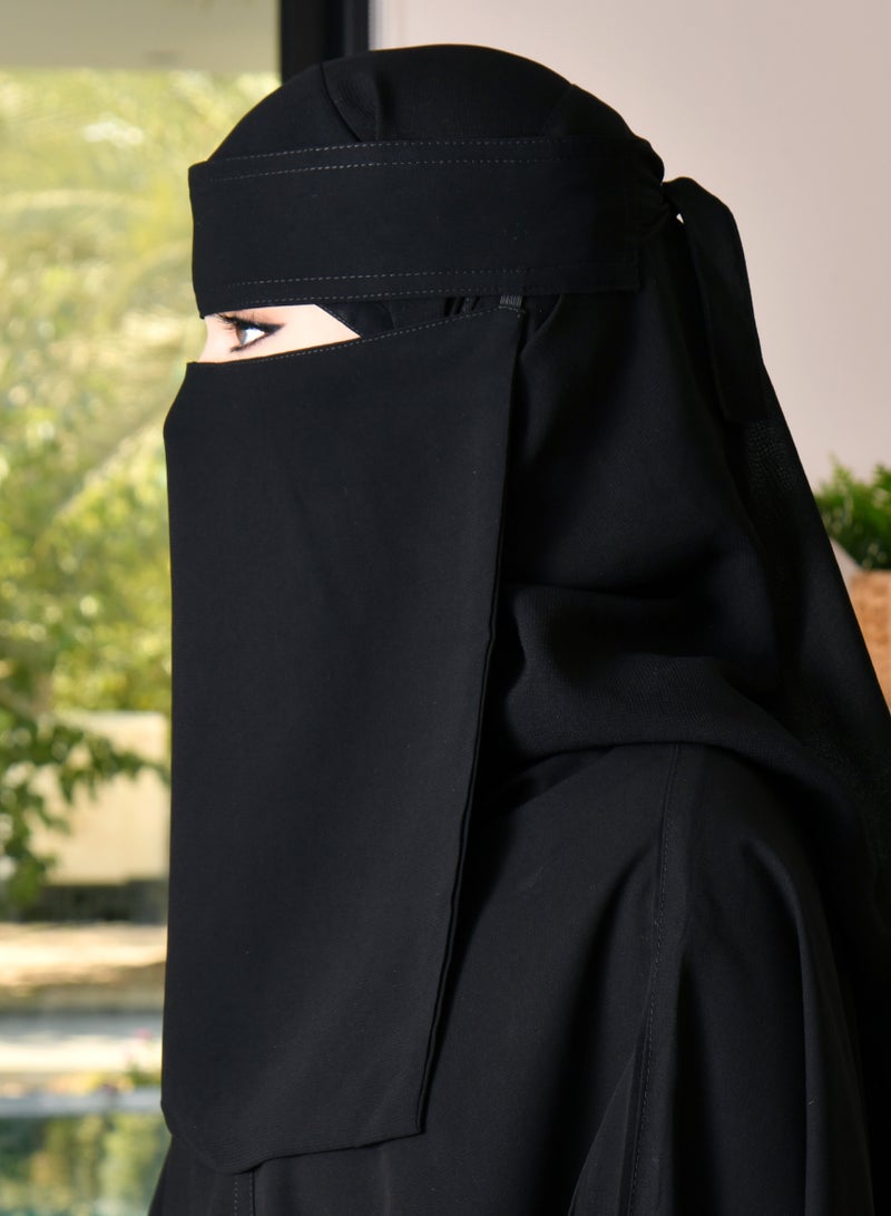 عبايات حوراء نقاب طويل مبطن حرير بربطة اغلاق - Image 3