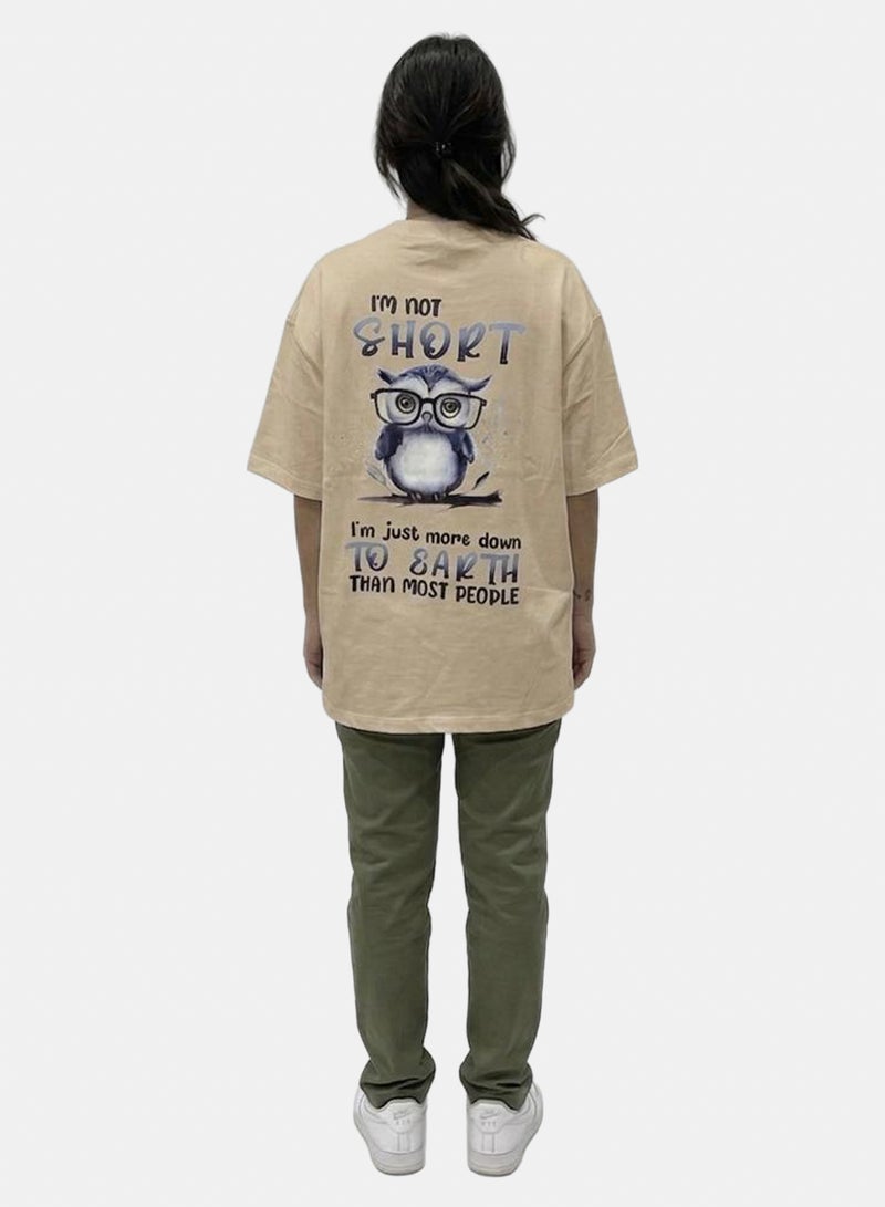 T-shirt 'I'm not short' Beige