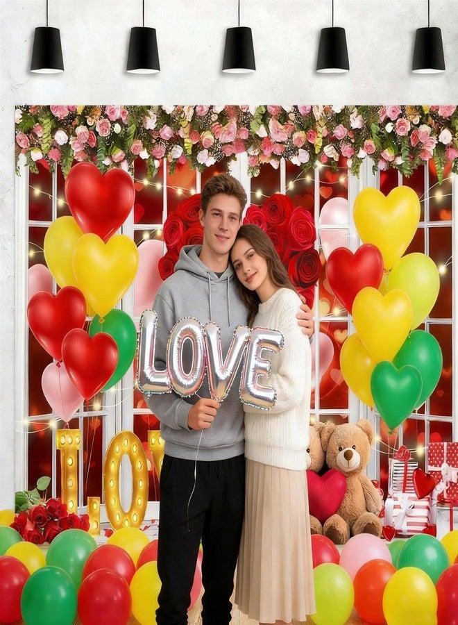 Viajar Valentine Backdrop Background for Photography Happy Valentines Photo Backdrop Valentine's Day for Photoshoot Balloon Hearts Background Screen Hearts Video Recording Parties Curtain 7x5ft, Rose - Image 2