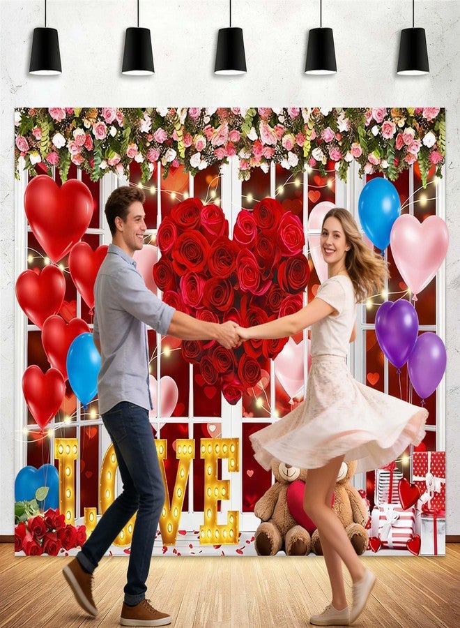Viajar Valentine Backdrop Background for Photography Happy Valentines Photo Backdrop Valentine's Day for Photoshoot Balloon Hearts Background Screen Hearts Video Recording Parties Curtain 7x5ft, Rose - Image 3