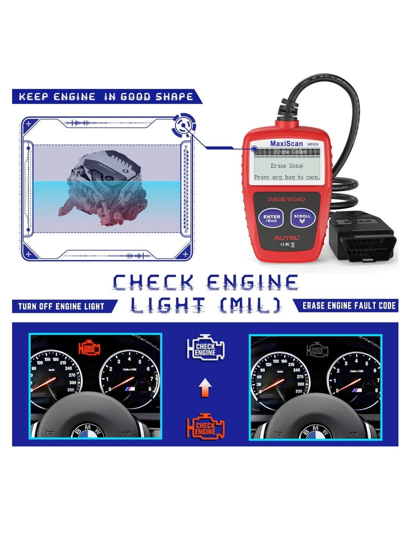Autel OBD2 Reader Car Diagnostic Scanner Vehicle Engine Fault Code Reader, Turn Off Check Engine Light, Read/Erase Codes, View Freeze Frame Data - Image 3