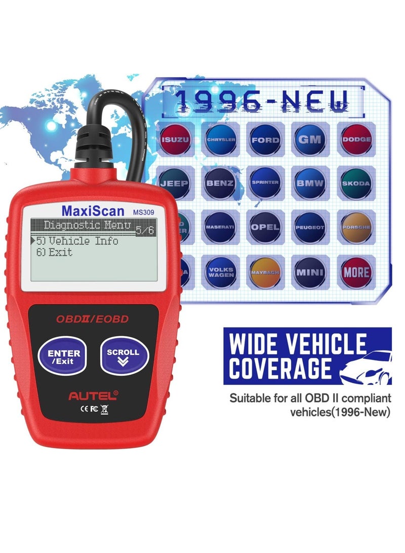 Autel OBD2 Reader Car Diagnostic Scanner Vehicle Engine Fault Code Reader, Turn Off Check Engine Light, Read/Erase Codes, View Freeze Frame Data - Image 2