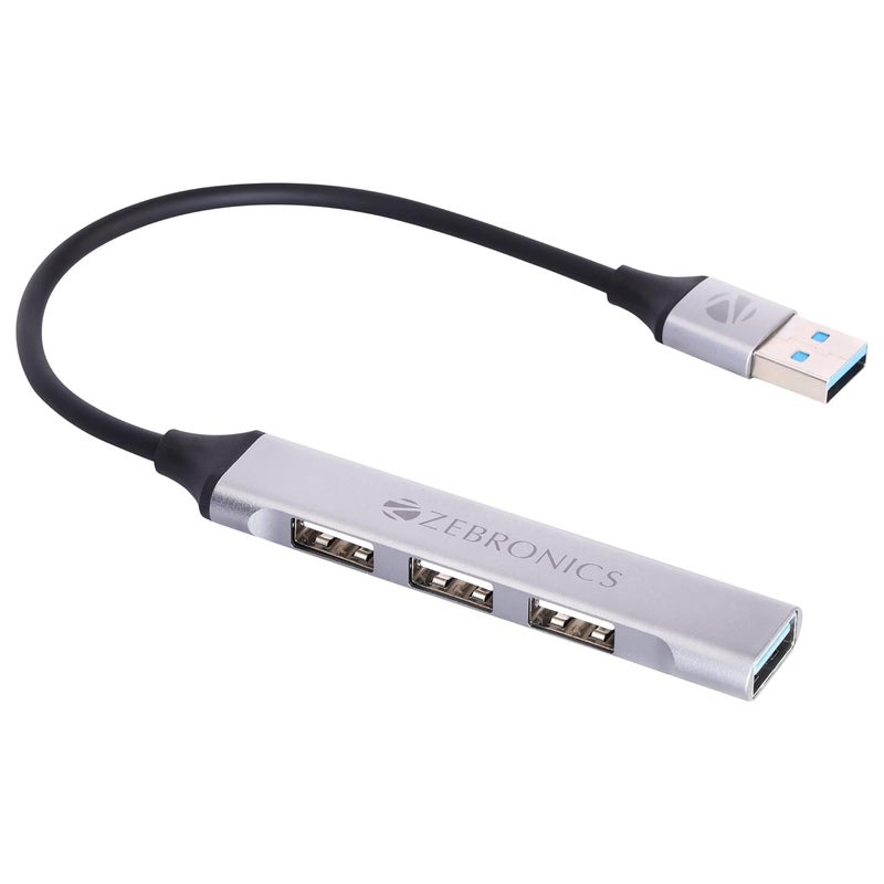 ZEBRONICS محور 200HB USB 3.0 4 منافذ مع نقل بيانات عالي السرعة، هيكل من الألمنيوم + ABS، كابل بطول 15 سم، تصميم أنيق واستخدام سهل - Image 1