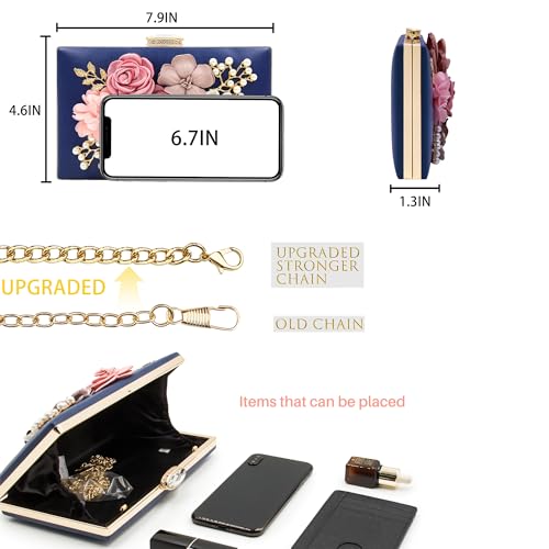 Milisente Evening Bag for Women, Flower Wedding Evening Clutch Purse Bride Floral Clutch Bag(Blue) - Image 4