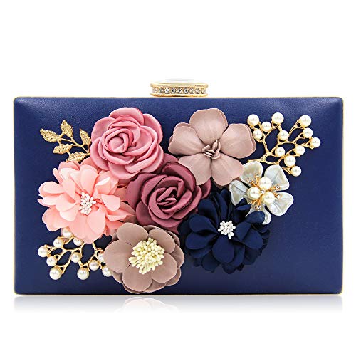 Milisente Evening Bag for Women, Flower Wedding Evening Clutch Purse Bride Floral Clutch Bag(Blue) - Image 1