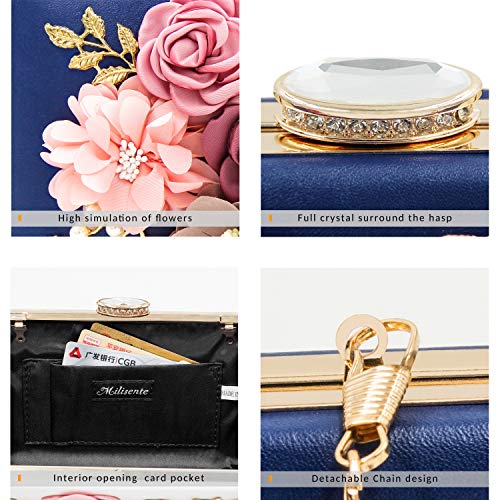 Milisente Evening Bag for Women, Flower Wedding Evening Clutch Purse Bride Floral Clutch Bag(Blue) - Image 5